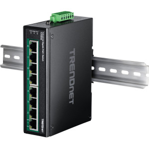 TRENDnet TI-PG80B 8-Port Variable Voltage Switch, 8 Gigabit PoE+, 16 Gbps switching capacity, DIN-rail/wall mount